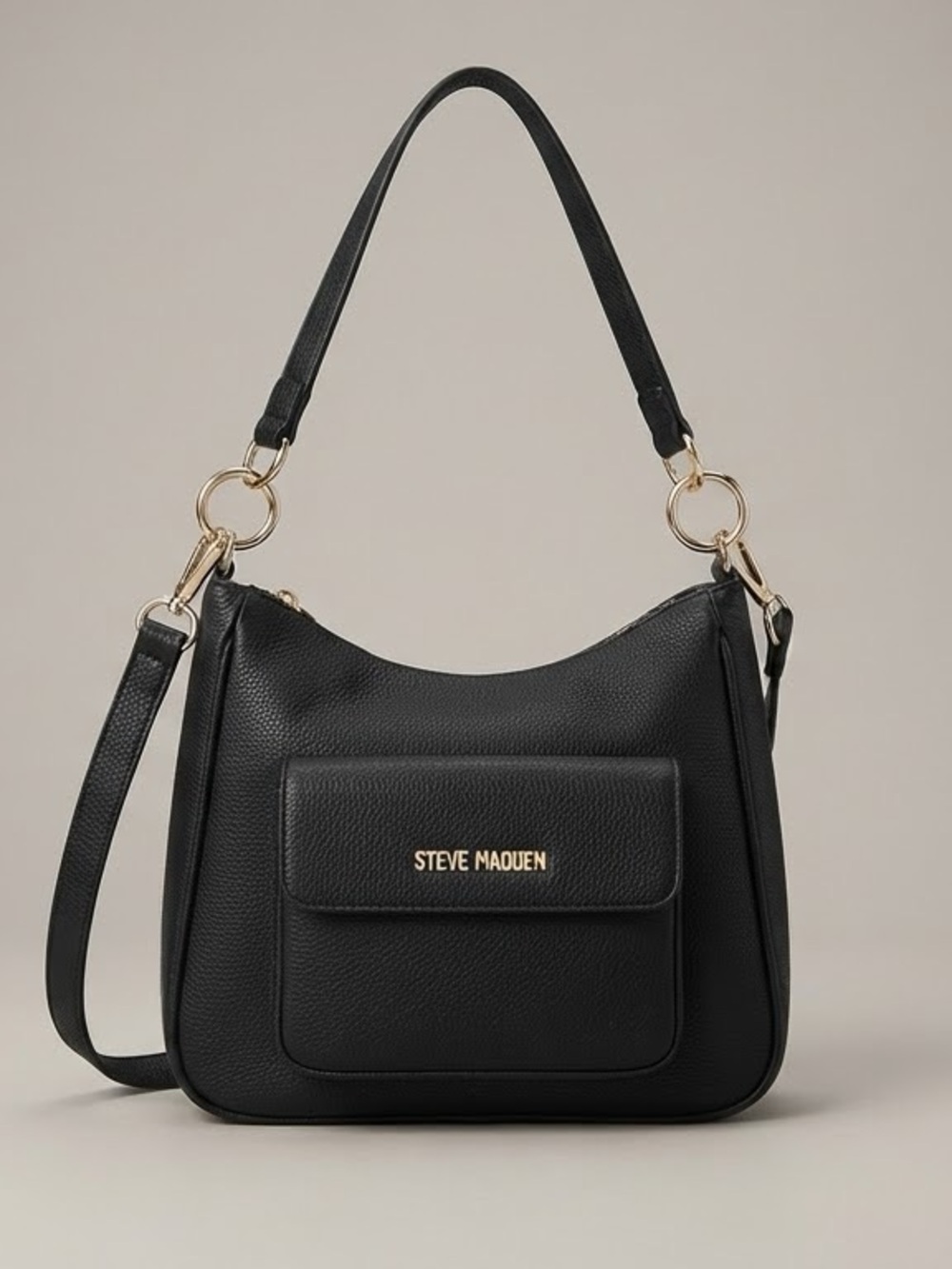 Steve Madden Black Pebbled Hobo Shoulder Bag with tGold Hardware